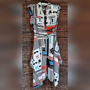 Karl Lagerfeld Paris Eiffel Tower Midi Dress 8 Mod Retro Military Stripes Logo